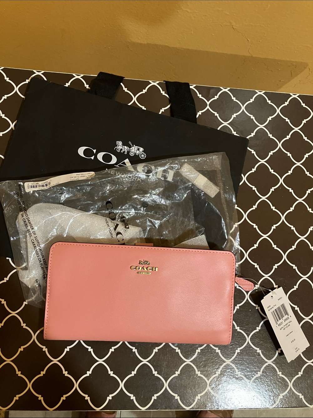 Coach Candy pink  Zip-Around Leather Wallet with Gold Logo